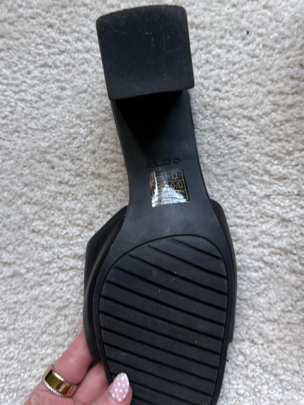 Aldo Black Square Toe Block Heel Slide Mules - Picture 3 of 5